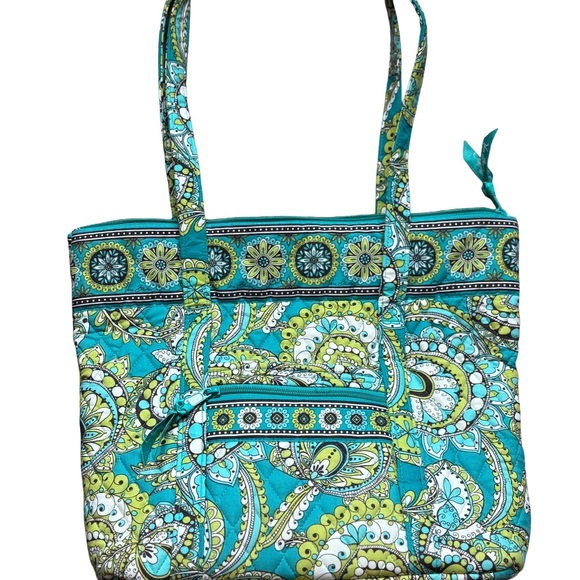 Vera Bradley Handbags - Vera Bradley Betsey Tote Peacock Print Retired 2007 Quilted Shoulder Bag Zip Top